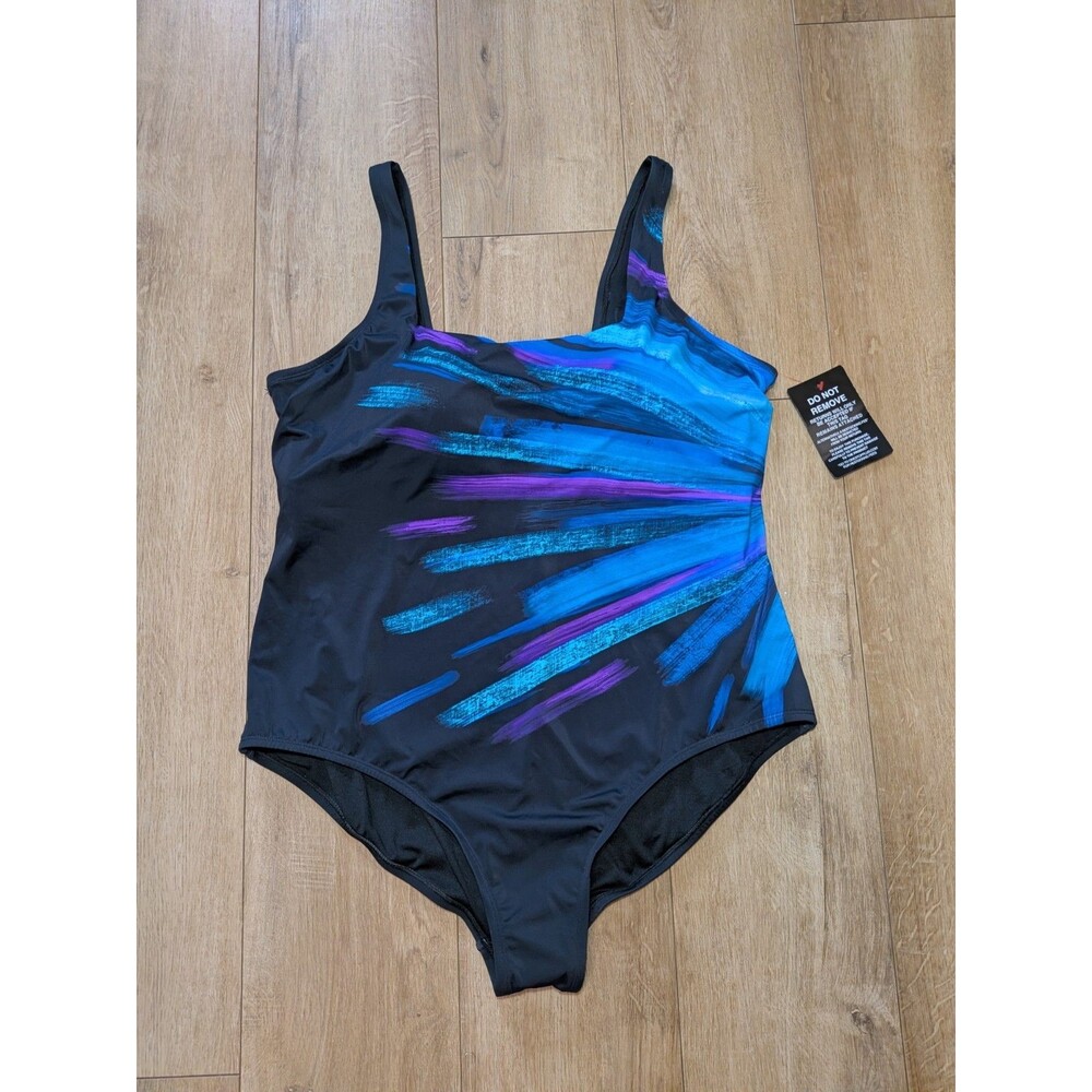 NWT Swimsuits For All - One Piece Square Neck Tummy Control Multi Padded Sz 24